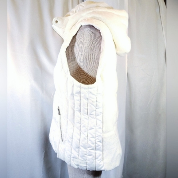Calvin Klein TAG Puffer Vest, Women Ivory, Hood,Gold ZipUP+Pckts,Collar, XL - Picture 3 of 16